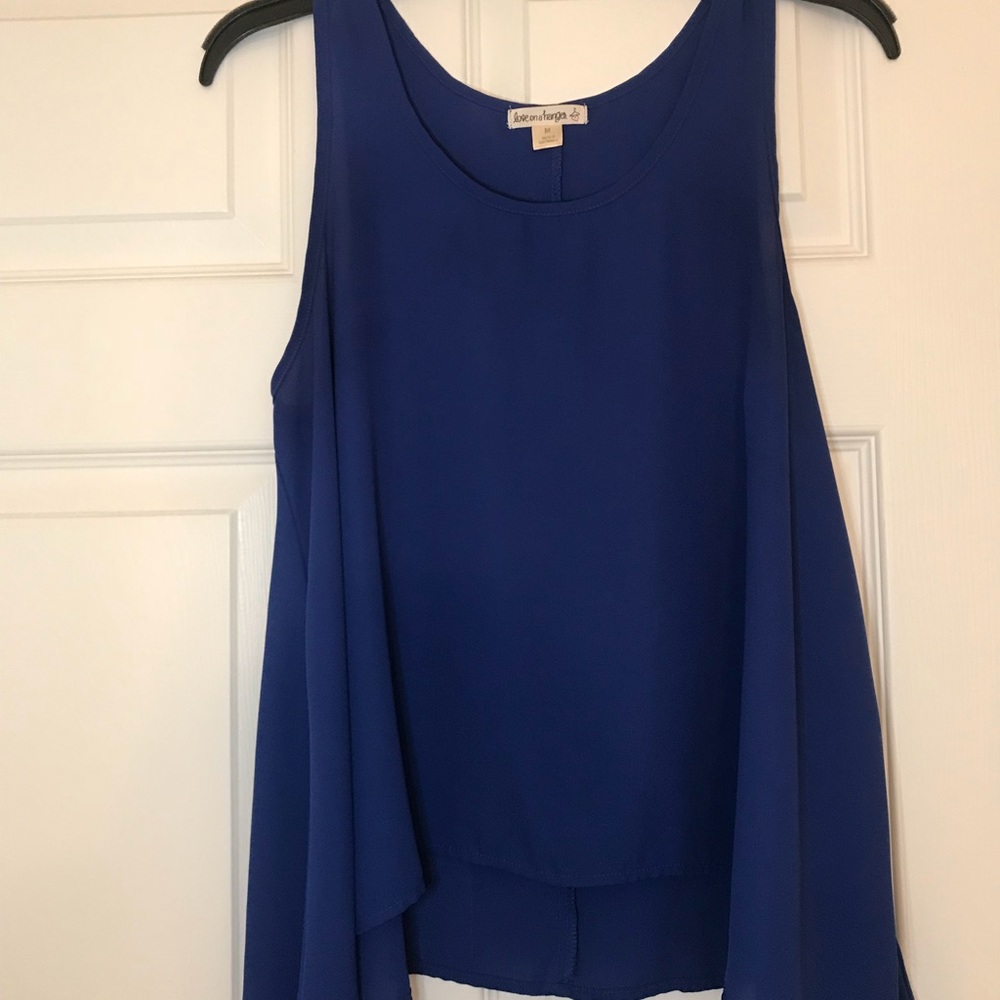 Asymmetrical royal blue tank top blouse